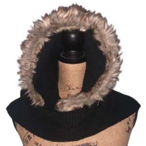 Time and Tru Faux Fur Knit Hat with Attached Scarf